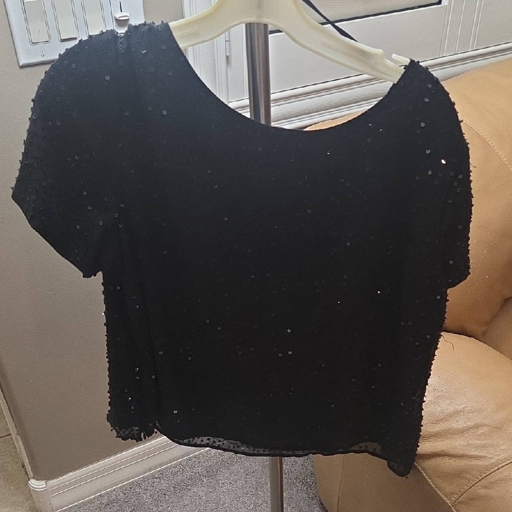Talbots Black Sequin Crop Top